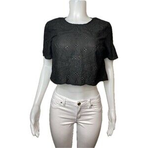 F. Michael Kors  Crop Top M Black Blouse Short Sleeve Round Neck NWT $110